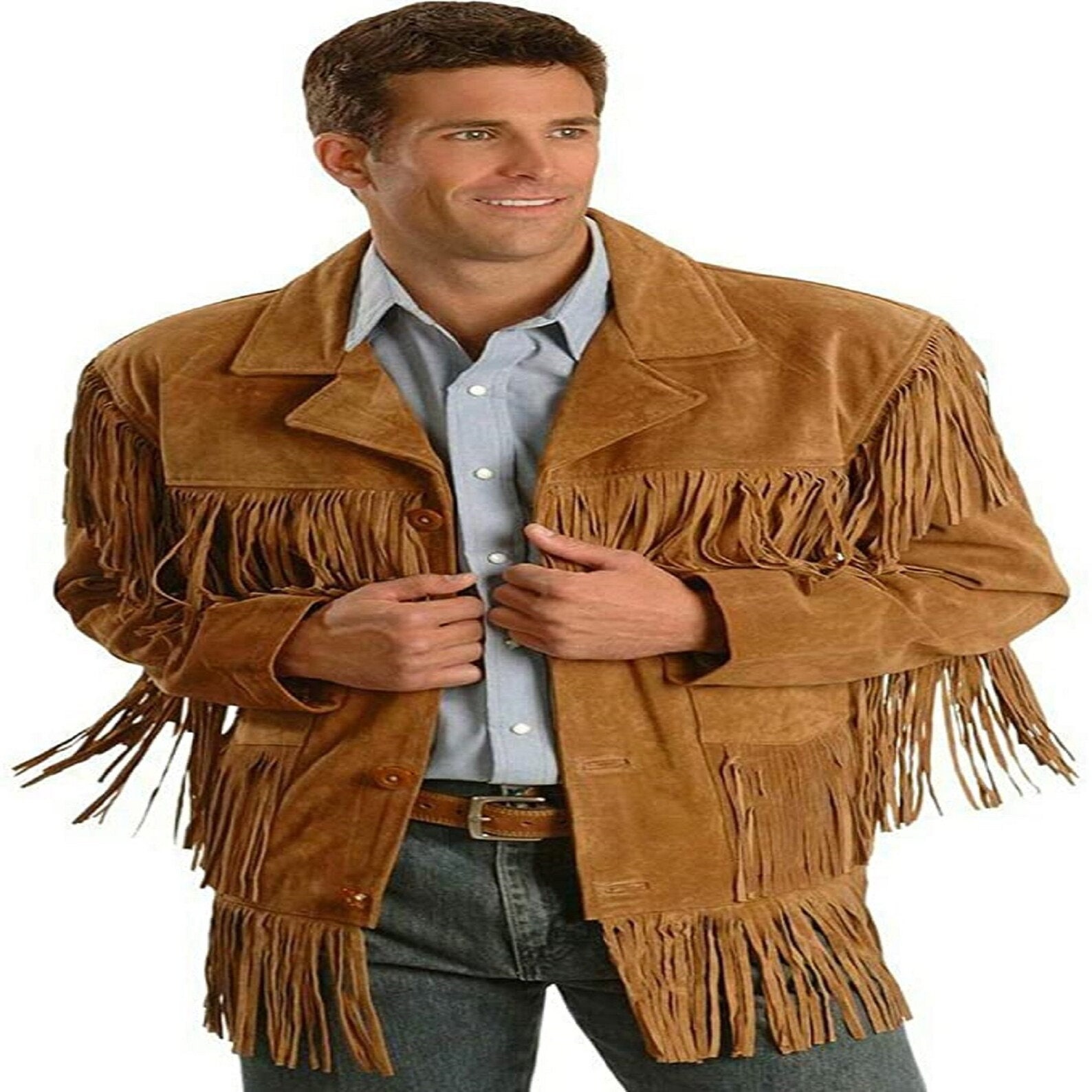 Gilet In Pelle Scamosciata Uomo - Stile Cowboy Slim Fit Marrone