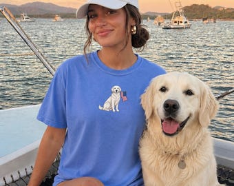 English Cream Golden Retriever American Flag Shirt, Patriotic Dog Tee, Comfort Colors White Golden Retriever T-shirt, USA Golden Mama Shirt