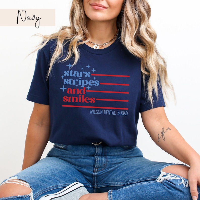 Camiseta dental del 4 de julio Regalos de higiene dental Camiseta de asistente dental Regalos para consultorio dental Equipo dental pediátrico Higienista dental Navy