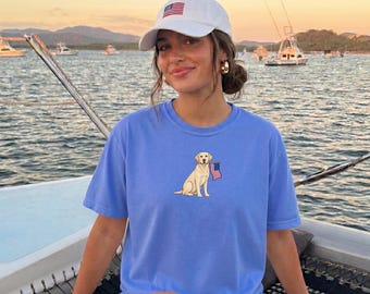 T-shirt pour chien patriotique Labrador drapeau américain jaune, T-shirt Labrador jaune couleurs confort, chemise USA Labrador Mama, chemise Memorial Day