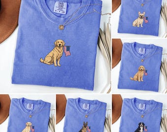 Patriotic Dog Shirt Comfort Colors 40+ Breeds, USA Dog Mom Tee, 4th of July Dog Shirt, American Flag Dog Lover Gift, Dachshund Goldendoodle