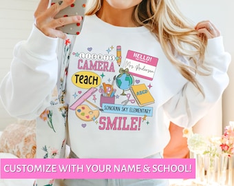 Lights Camera Teach Sweatshirt Custom Teacher Sweatshirt In My Teacher Era Teacher Fall Sweatshirt Teacher Sweatshirt Personalized for Women