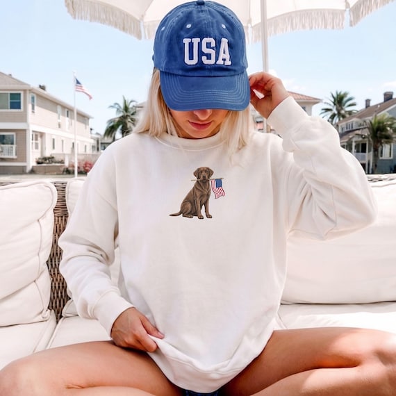 Chocolate Labrador American Flag Sweatshirt Brown Labrador Gifts Brown Lab 4th of July Chocolate Labrador Sweatshirt Patriotic Dog Shirt
