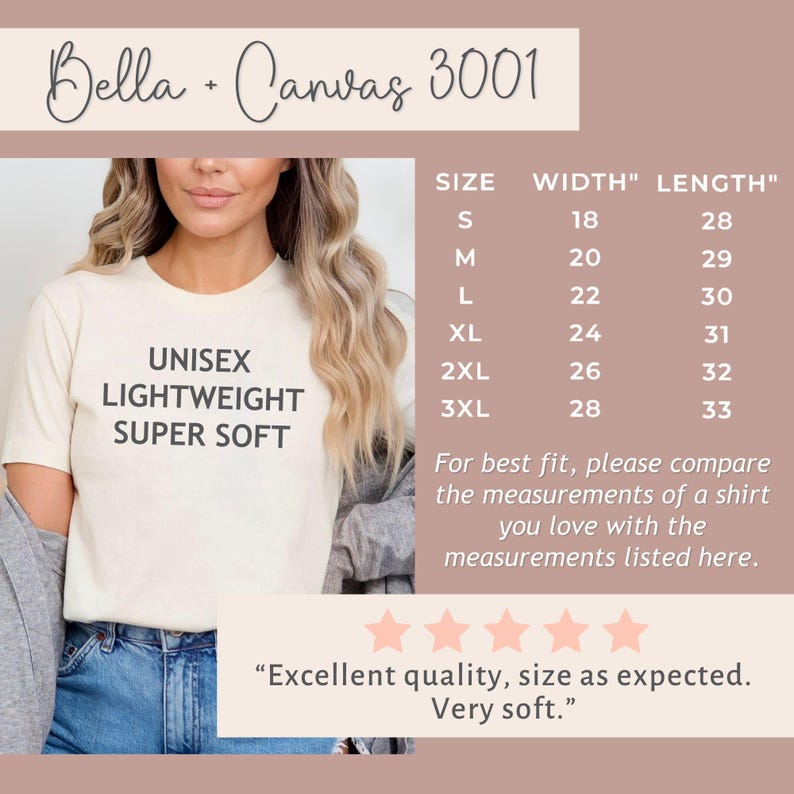 Peut inclure: Un t-shirt blanc unisexe avec le texte "UNISEX LIGHTWEIGHT SUPER SOFT" imprim&eacute; sur le devant. Le t-shirt est port&eacute; par une personne. Un tableau des tailles est inclus avec le texte "SIZE", "WIDTH"