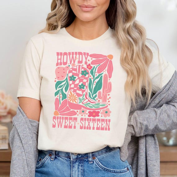 Womens Sweet Sixteen Birthday T-Shirt For Teenager Girls Floral Womens Sweet Sixteen Birthday T-Shirt For Teenager Girls Floral