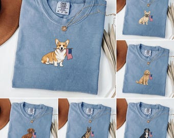 Patriotic Dog Shirt Comfort Colors 40+ Breeds, USA Dog Mom Tee, 4th of July Dog Shirt, American Flag Dog Lover Gift, Dachshund Goldendoodle