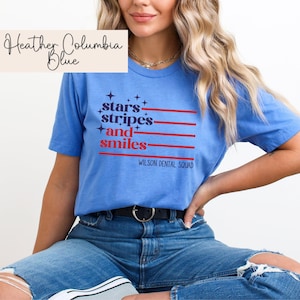 Camiseta dental del 4 de julio Regalos de higiene dental Camiseta de asistente dental Regalos para consultorio dental Equipo dental pediátrico Higienista dental Heather Columbia Blue