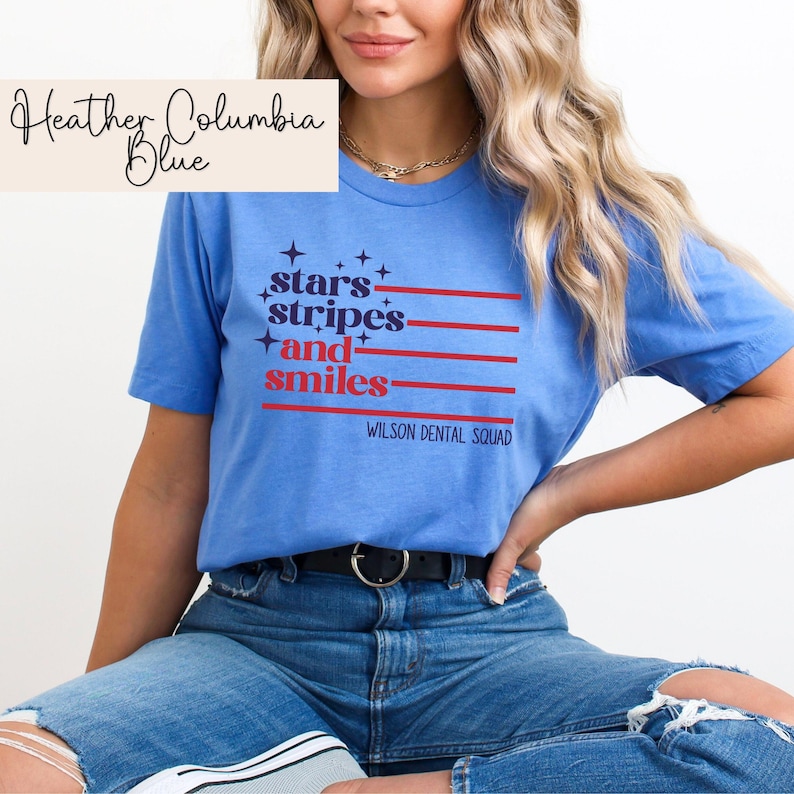 Camiseta dental del 4 de julio Regalos de higiene dental Camiseta de asistente dental Regalos para consultorio dental Equipo dental pediátrico Higienista dental Heather Columbia Blue