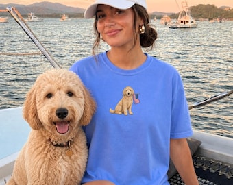 Goldendoodle American Flag Shirt, Patriotic Dog Tee, Comfort Colors Labradoodle T-shirt, USA Doodle Mama Shirt, Memorial Day Shirt Dog