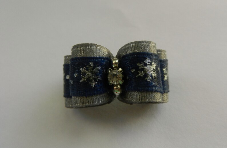 58 ~ Blue Silver Snowflake ~ Shih Tzu Top Knot Yorkie Dog Hair Bow