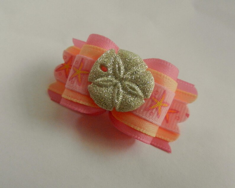58 or 78 ~ Pink and Yellow Starfish ~ Shih Tzu Top Knot Yorkie Dog Hair Bow