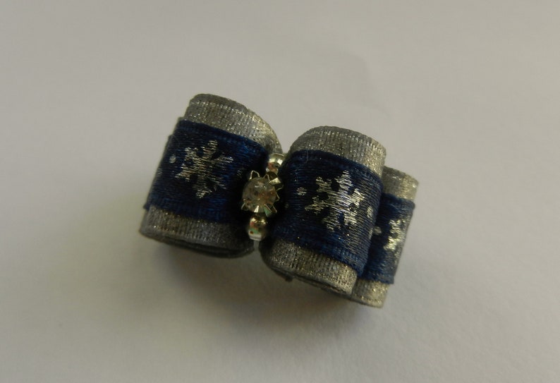 58 ~ Blue Silver Snowflake ~ Shih Tzu Top Knot Yorkie Dog Hair Bow