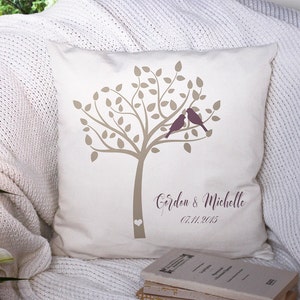 Cutom Couples Gift Engagement Pillow Rustic Wedding Gift Gift for Newlyweds Family Tree Pillow Accent Name Pillow Family Gift image 1