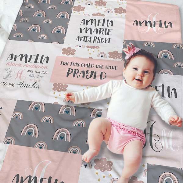 Modern Rainbow Baby Blanket,  Personalized Rainbow Baby Blanket,  Rainbow Blanket,  Rainbow Baby Bedding, Rainbow Nursery,  Crib Blanket