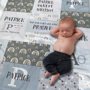 Rainbow Personalized Baby Blanket - Rainbow Baby Boy Gift - Baby Shower Gift - Rainbow Baby Bedding - Personalized Swaddling Blanket
