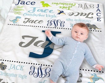 Manta de dinosaurio para bebé - Manta de bebé personalizada - Manta de bebé personalizada - Ropa de cama de dinosaurio para bebé - Regalo para bebé varón - Guardería de dinosaurios