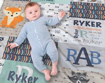 Forest Animals Baby Blanket - Personalized Baby Boy Gift - Baby Shower Gift - Forest Animals Baby Bedding - Forest Baby Bedding