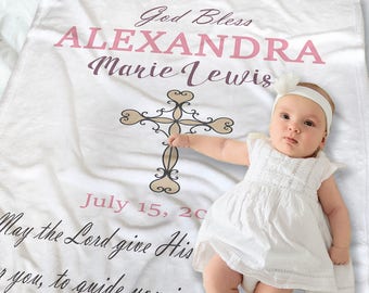 Personalized Christening Blanket - Baptism Blanket - Christening Gift for Girls - Baptism Gift Girl - Custom Baby Blanket - Newborn Gift