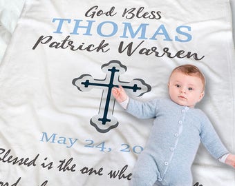 Personalized Baptism Blanket - Christening Blanket - Christening Gift for Boys - Baptism Gift Boy - Custom Baby Boy Blanket- Newborn Gift