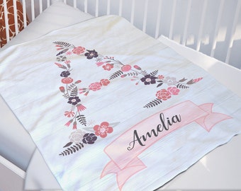 Monogrammed Baby Blanket - Floral Baby Blanket - Custom Baby Blanket - Newborn Girl Gift - Floral Baby Bedding - Baby Wrap - Swaddling Baby