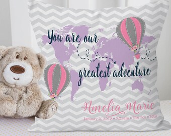 Nursery Throw Pillow, World Map Nursery Decor, You are Our Greatest Adventure, World Map Kids Room, Baby Keepsake, Baby Girl Shower Gift