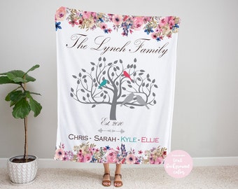 Personalized Family Tree Blanket, Decorative Blanket, Family Tree Gift, Family Name Blanket, Personalized Throw Blanket, Housewarming Gift