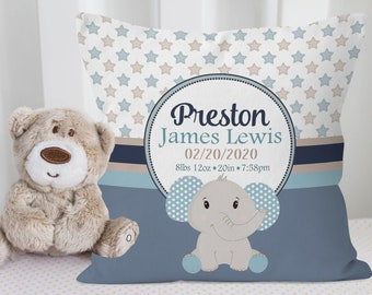 Elephant Baby Pillow, Baby Decor, Birth Stats Pillow, Birth Stats Nursery Decor, Elephant Baby Personalized Baby Gift Baby Boy Gift