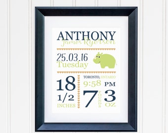 Baby Birth Stats - Baby Boy Nursery - Personalized Nursery Art - Baby Boy Nursery Wall Decor - New Baby Gift - Birth Stats Print - Baby Boy