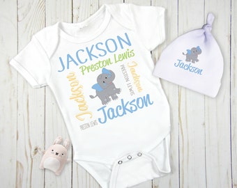 Personalized Baby Gift Set, Elephant Baby Gift, Newborn Baby Gift, Coming Home Outfit, Birht Announcement Gift, Baby Shower Gift, New Baby