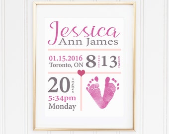 New Baby Art Print - Baby Birth Stats Print - Footprint Keepsake Print - Baby Footprint Wall Art - Baby Announcement Gift - Baby Name Print
