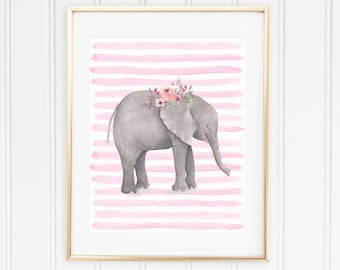 Elephant Nursery Decor - Elephant Print Nursery - Baby Girl Nursery Art - Nursery Print - Baby Wall Decor - Elephant Nursery - New Baby Sign