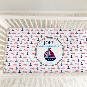 Personalized Nautical Crib Sheet, Nautical Crib Sheet, Personalized Nautical Baby Fitted Crib Sheet, Custom Baby Gift, Nautical Baby Gift