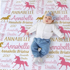 Personalized Unicorn Baby Blanket - Baby Girl Blanket Personalized with Name - Faux Gold Baby Decor - Baby Shower Girl Gift Idea