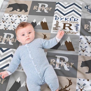 Woodland Baby Blanket - Personalized Baby Boy Gift - Baby Shower Gift - Woodland Animals Baby Bedding - Woodland Baby Bedding