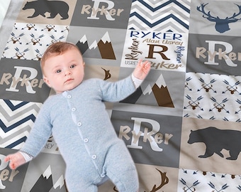 Woodland Baby Blanket - Personalized Baby Boy Gift - Baby Shower Gift - Woodland Animals Baby Bedding - Woodland Baby Bedding