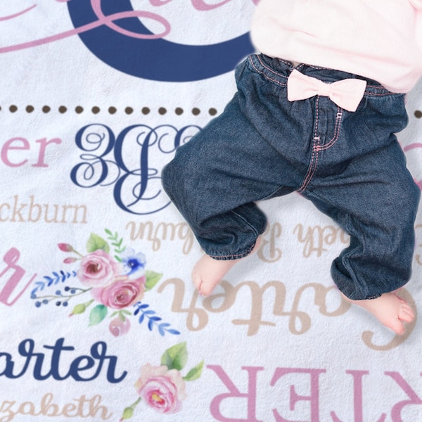 Baby Monogrammed Floral Blanket - Personalized Floral Blanket - Baby Girl Gift - Monogrammed Swaddle - New Baby Girl Gift - Baby Shower Gift