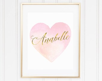 Baby Mädchen Kinderzimmer Wand - personalisierte Namen Druck - Baby Wand-Dekor - Name-Wand-Kunst - Mädchen Raum Kunst - Kinder Wandkunst - Gold und rosa Kunst