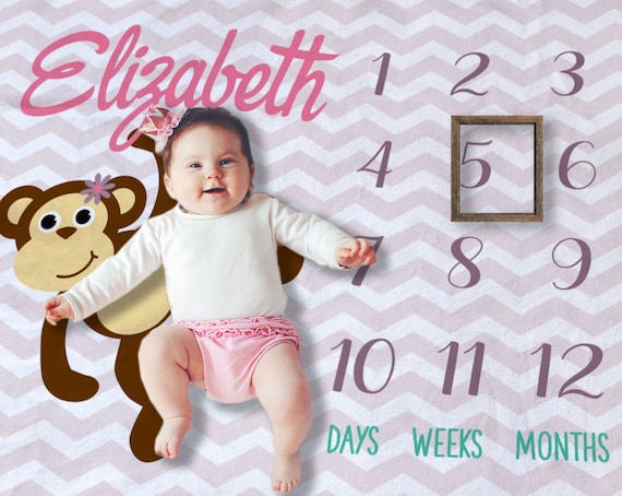 Personalized Monkey Baby Blanket - Custom Name Flannel Blanket For Infants & Toddlers