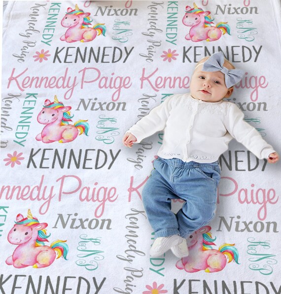 Custom Name Baby Blanket With Unicorn Sherpa Design - Personalized Soft Throw For Girls & Toddlers