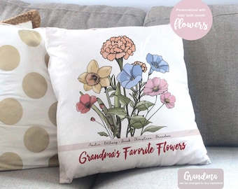 Personalized Birthflower Pillow, Custom Grandma's Garden Pillow, Grandmas Garden Pillow with Grandkids, Gift for Grandma, Mother's Day Gift