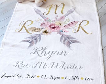 Personalized Baby Blanket Girl Woodland Theme Floral