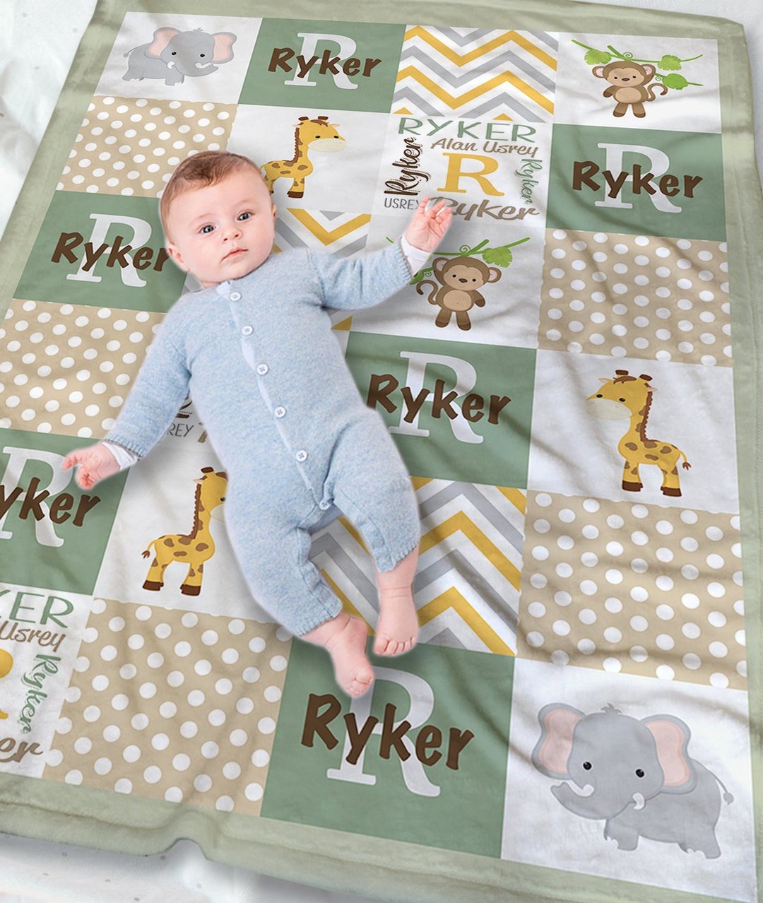 Safari Personalized Baby Blanket Personalized Baby Boy Gift Baby Shower