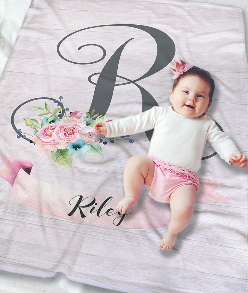 Baby Floral Blanket Baby Name Blanket Newborn Baby Gift Etsy