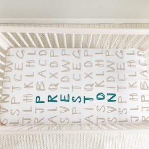 Personalized Baby Name Crib Sheet, Alphabet Crib Sheet, Personalized Baby Name Fitted Crib Sheet, Custom Baby Gift, Monogrammed Baby Gift