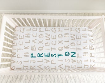 Personalized Baby Name Crib Sheet, Alphabet Crib Sheet, Personalized Baby Name Fitted Crib Sheet, Custom Baby Gift, Monogrammed Baby Gift