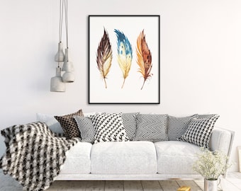 Wall Art Print - Watercolor Feathers - Feather Wall Art - Boho Wall Decor - Feather Wall Art - Nursery Wall Art - Modern Wall Decor