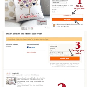 May include: A personalized throw pillow with a tree and birds printed on it. The pillow is white with a red border and the text "My greatest blessings call me Grandma" is printed in red. The text "Grandma" is printed in black and can be changed to any name. The pillow is available for purchase on Etsy.