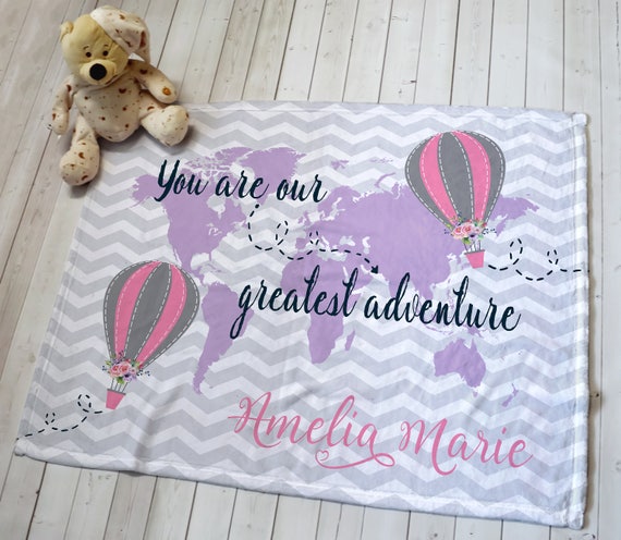 World Map Baby Blanket - Custom Baby Gift - Newborn Baby Swaddle - World Map Nursery Decor - Baby Shower - Personalized Baby Name Blanket