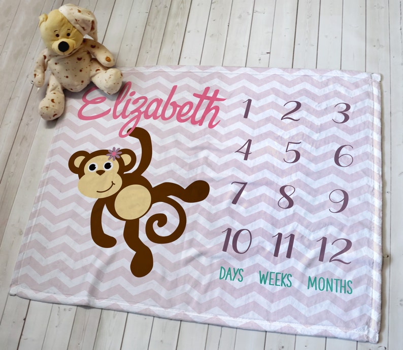 Custom Baby Name Blanket Monkey Baby Blanket Custom Etsy
