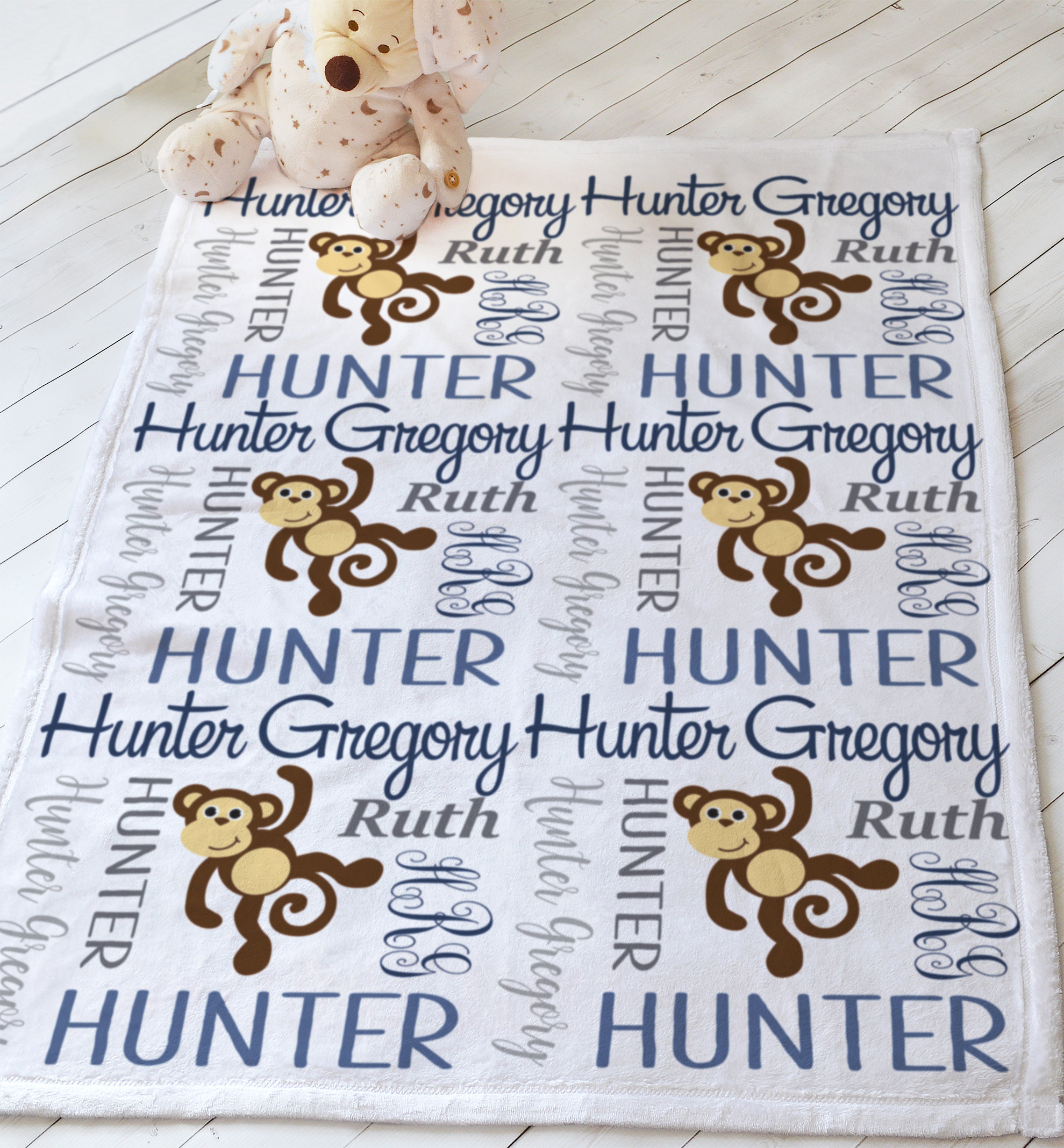 Personalized Monkey Baby Blanket Custom Baby Name Blanket Etsy
